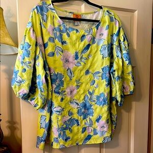 Ruby Rd. Floral Yellow/Green and Blue Blouse size 1X